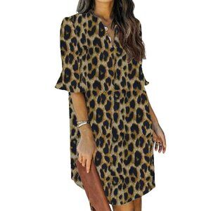 V-Neck Ruffle Shift Dress - Polyester Casual Summer Dress for Women